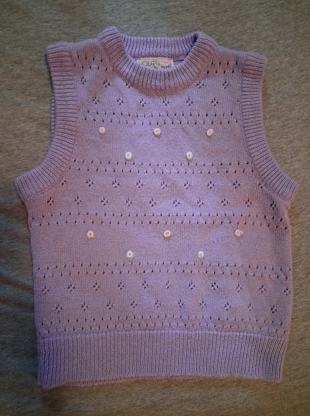 Lilac Knit Girls' Sweater Vest with Pastel Button Accents